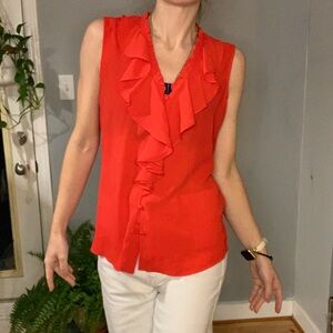Karl Lagerfeld vibrant Red Ruffle Blouse
